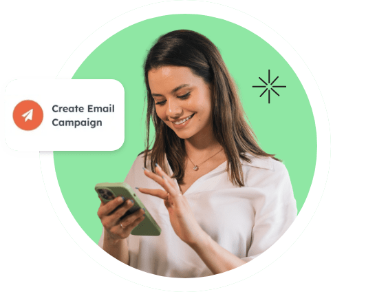 Woman on her phone ready to start an email campaign