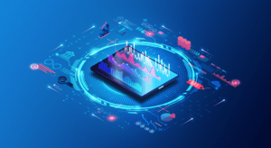 Tablet with graphs and data coming out of it